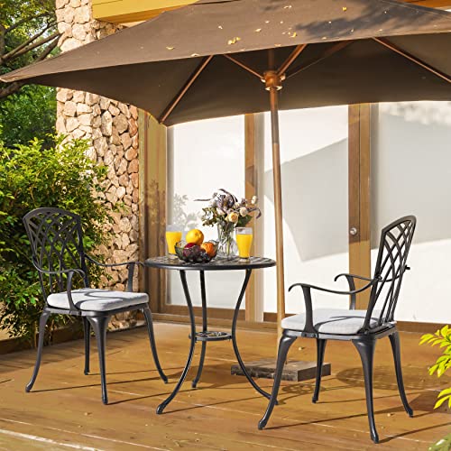 NUU GARDEN 3 Piece Bistro Set Outdoor, All Weather Cast Aluminum Patio Bistro Sets Patio Table and Chairs Set of 2 with Umbrella Hole for Yard, Balcony, Black, Butterfly Backrest