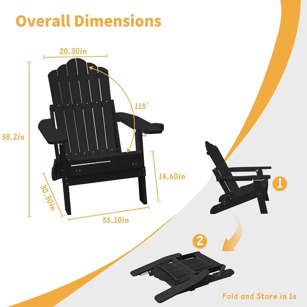 Clihome HIPS Folding Patio Adirondack Chair with Pullout Ottoman
