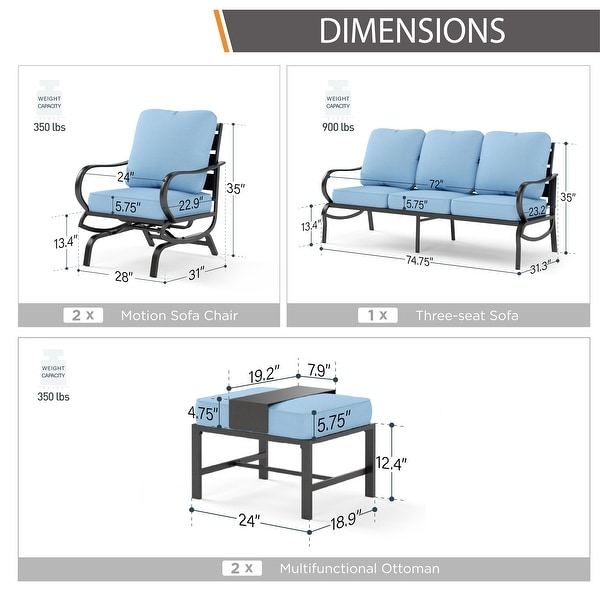 MAISON ARTS 5/7Seat Patio Conversation Set,Sofa Set with 2 x Single Sofa Chairs,1 x 3seater Sofa and Coffee Table/Ottomans