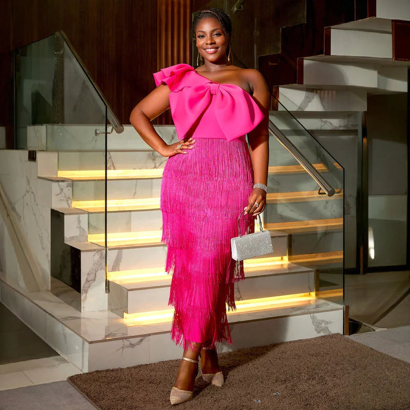 One Shoulder Maxi Dress with Bow DetailClistos