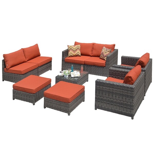 OVIOS Patio Furniture Deep Seat Wicker 9piece Set