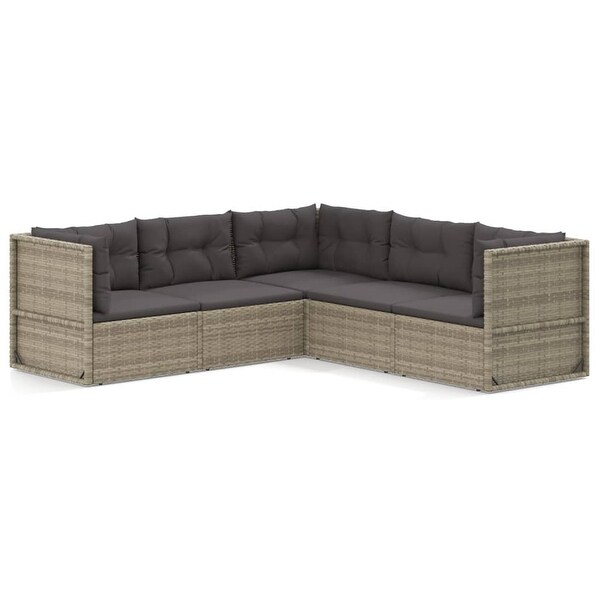 vidaXL 5 Piece Patio Lounge Set with Cushions Gray Poly Rattan