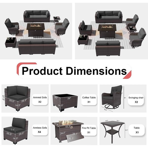 Patio Furniture Sectional Sofa Set,PE Rattan Swivel Rocking Chairs Patio Conversation Set