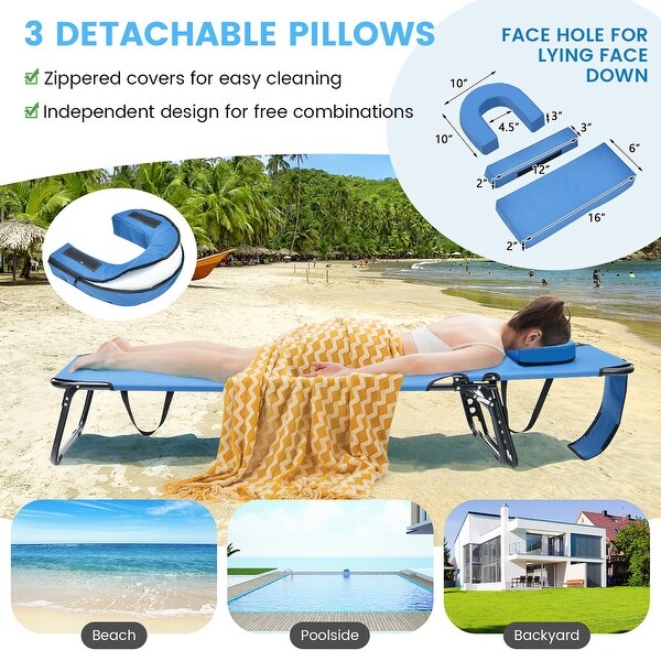Costway 5Position Adjustable Backrest Beach Chaise Lounge Chair with