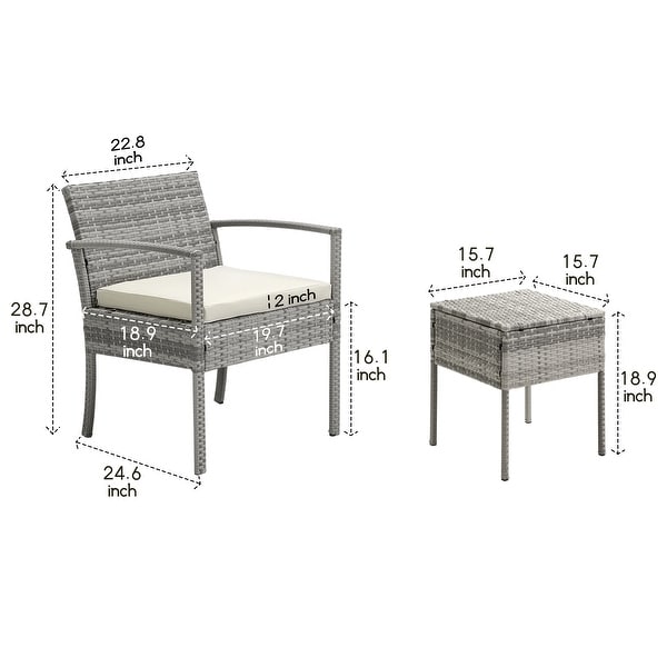 3piece Patio Wicker Conversation Set with Coffee Table