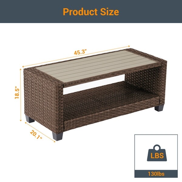 LIVOOSUN Patio HIPS Side Table,Rectangular Rattan Coffee Table