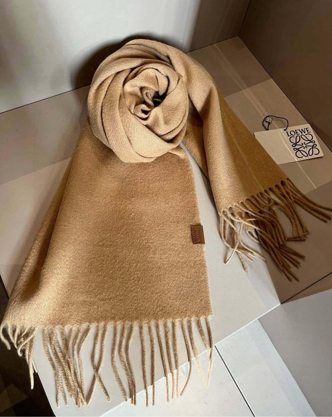 Loewe Mohair Scarf Solid Beige For Women 180cm