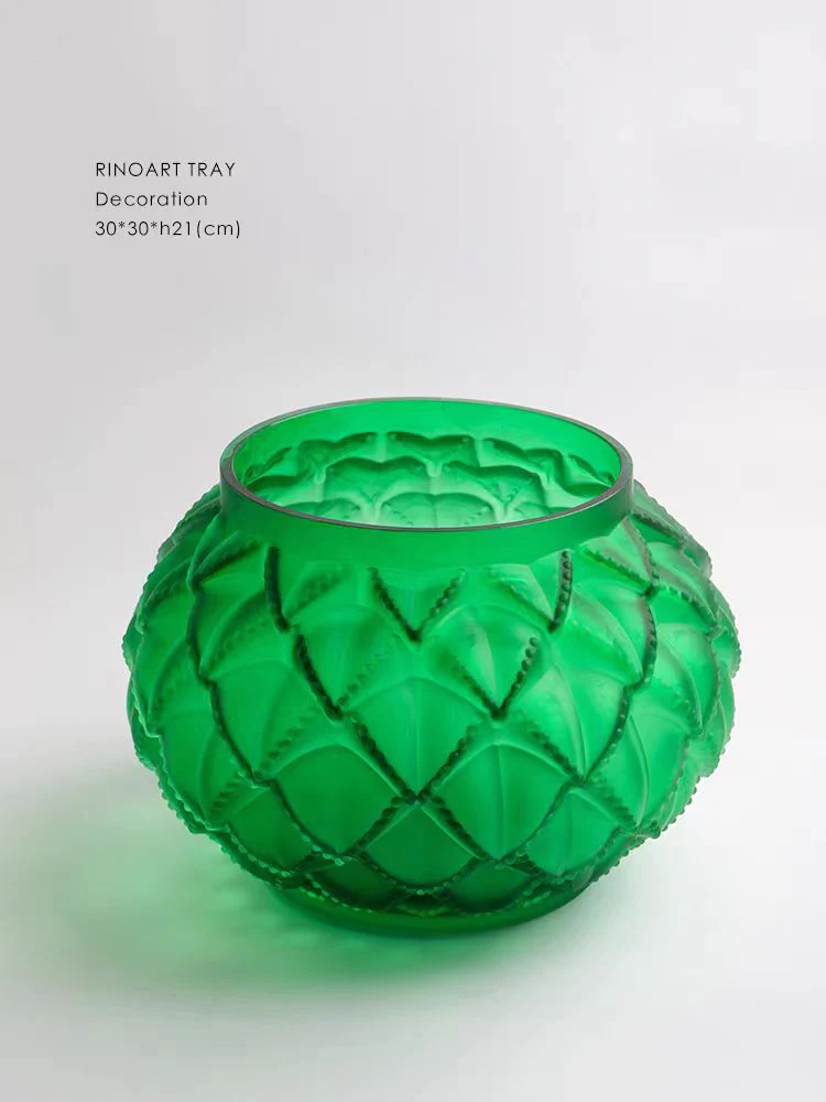 DC231 - Emerald Treasure Basin / Heavy Crystal French L@lique Frosted Art Vase Decoration