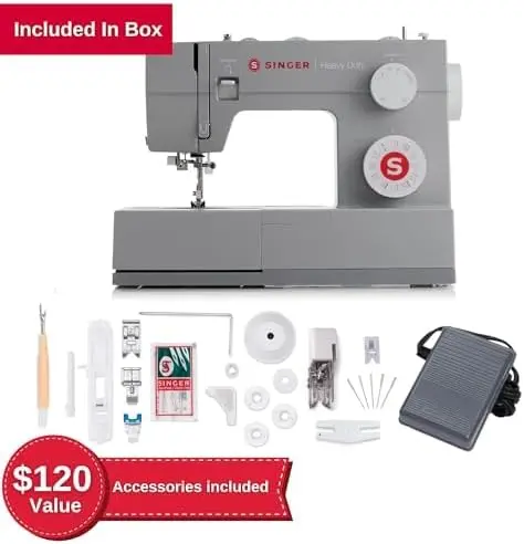 SINGER Heavy Duty 4452 Sewing Machine – Full-Metal Frame, 110 Stitches, 1-Step Buttonhole, LED Lighting & Enhanced Piercing Power