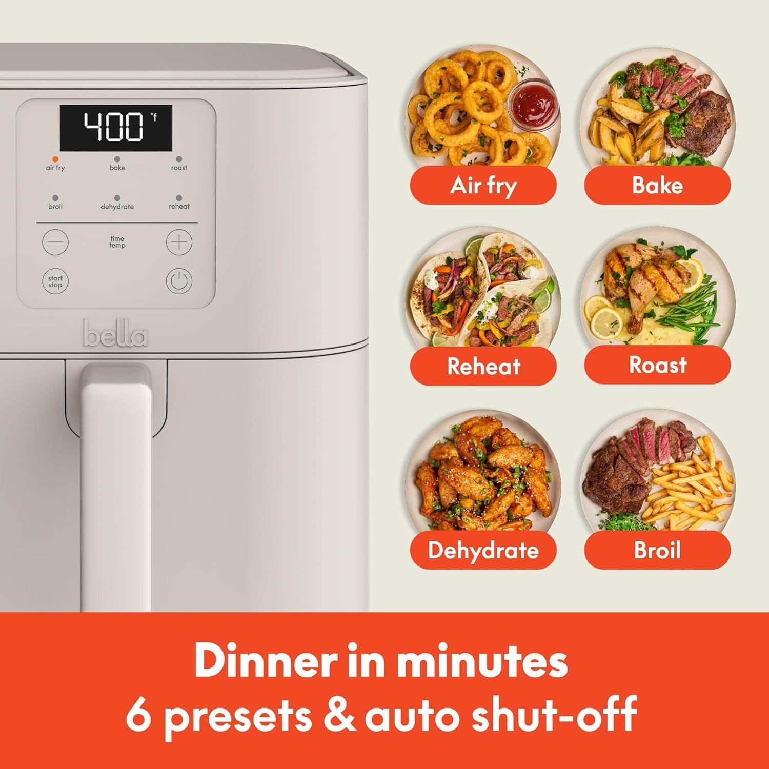 6QT Slim Air Fryer, Space-Saving Design, Ceramic Nonstick Coating, 6 Cooking Presets