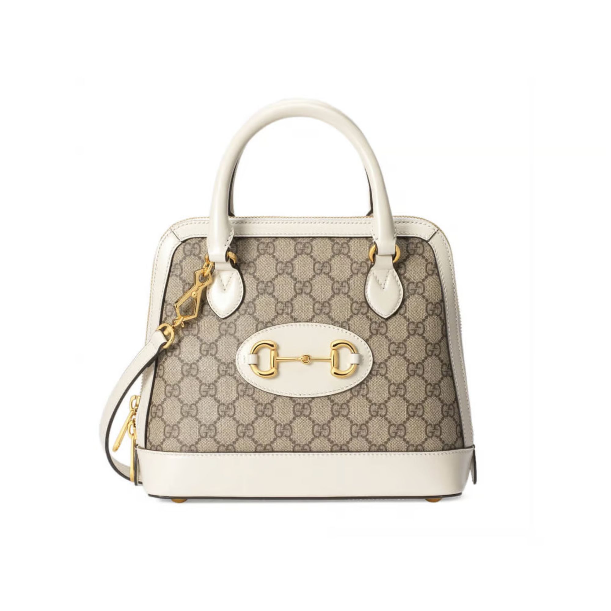 Gucci 1955 Horsebit mall Top Handle Bag In White GG Supreme Canvas 25cm