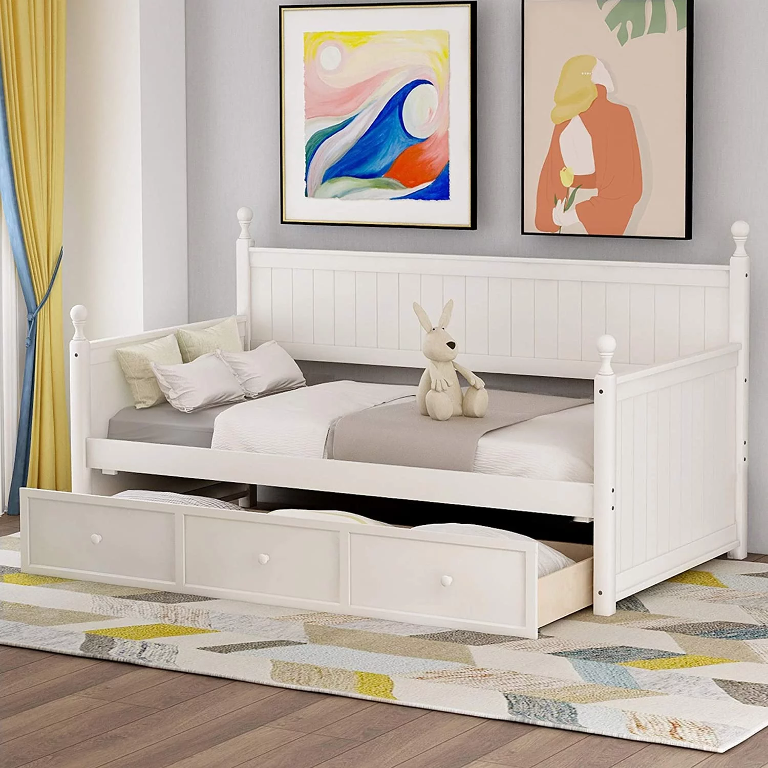Wood Daybed With Three Inseparable Drawers, Size Sofa Bed Frame, Modern Style Daybed For Bedroom Guest Room, No Box Spring Needed (White)