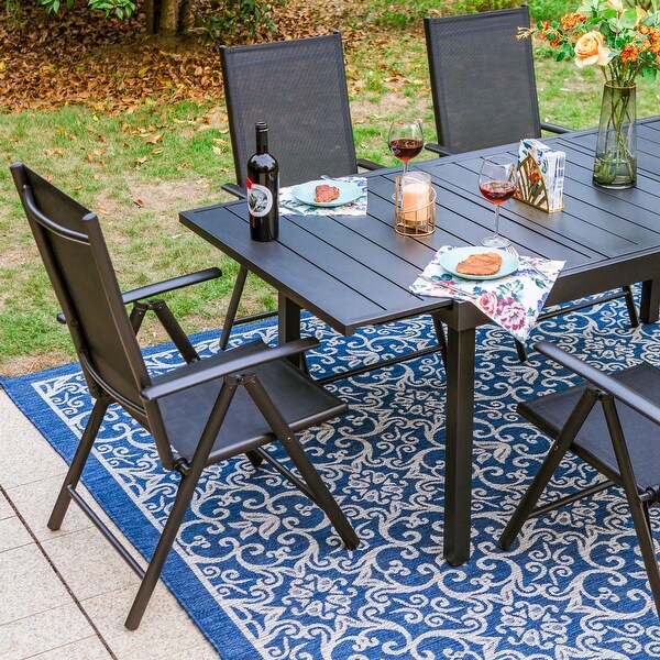 7/9Piece Patio Dining Set,1X Expandable Table,6/8 Folding Textilene Chairs