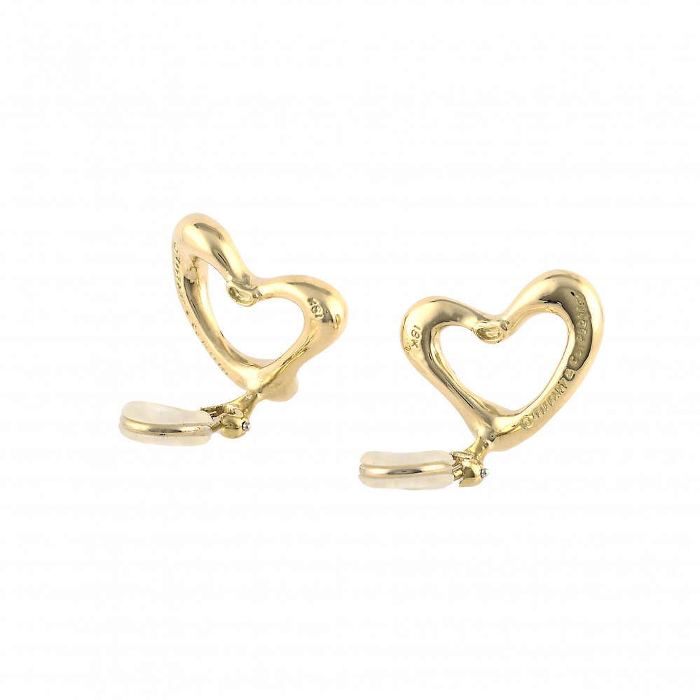 Tiffany & Co. Elsa Peretti Open Heart Earrings 18K Yellow Gold & Stainless Steel
