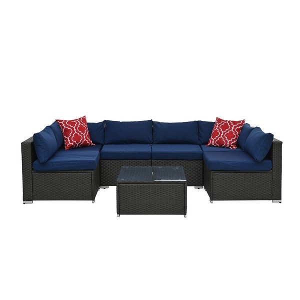 Blue 7Piece Patio Conversation Sectional Set
