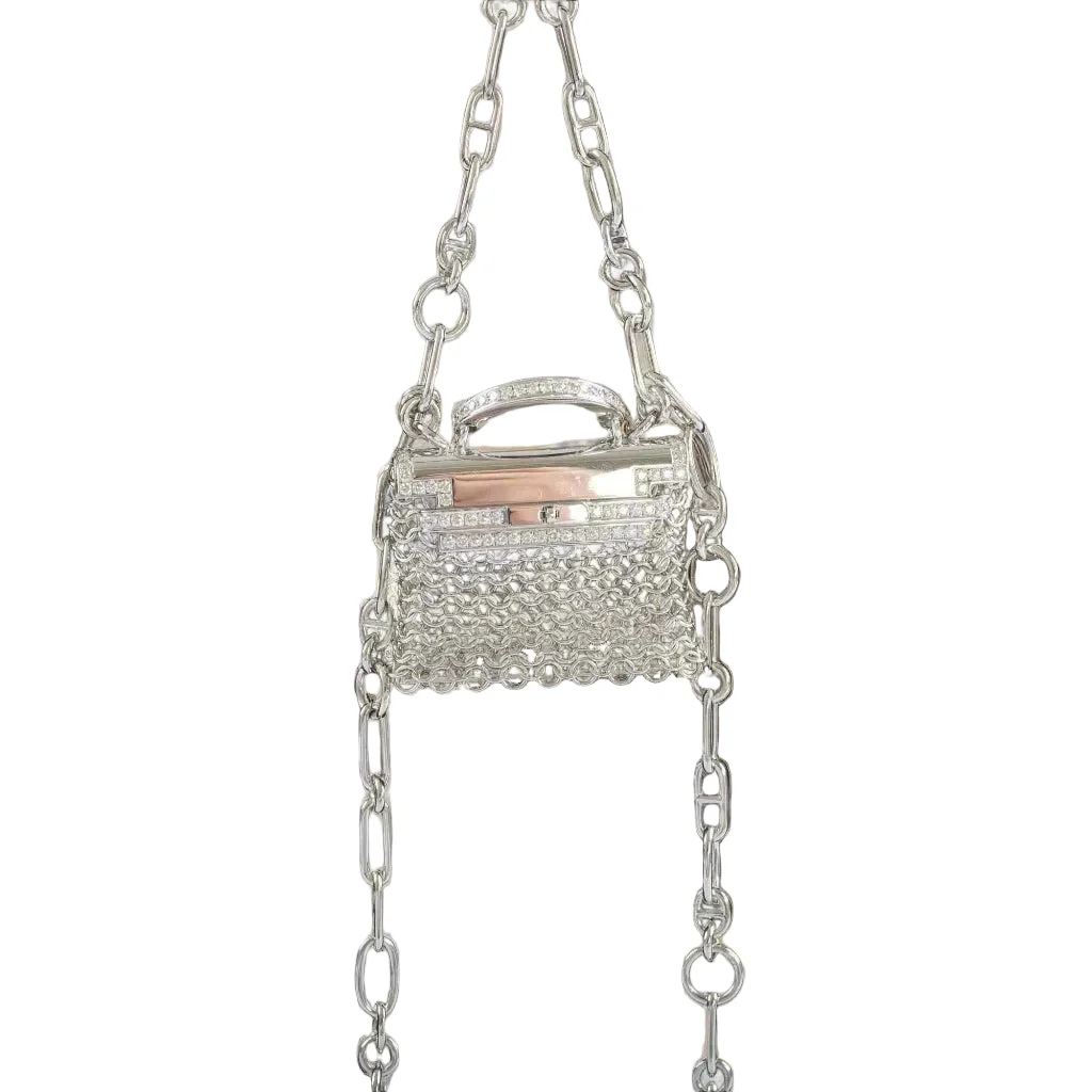 Hermès Kelly Bijou Précieux 18K White Gold Diamond Chain Mail Necklace