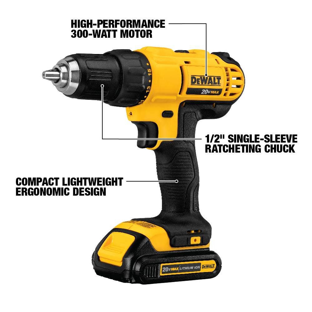 DEWALT 20 V MAX Li-ion Compact Drill/Driver Kit DCD771C2