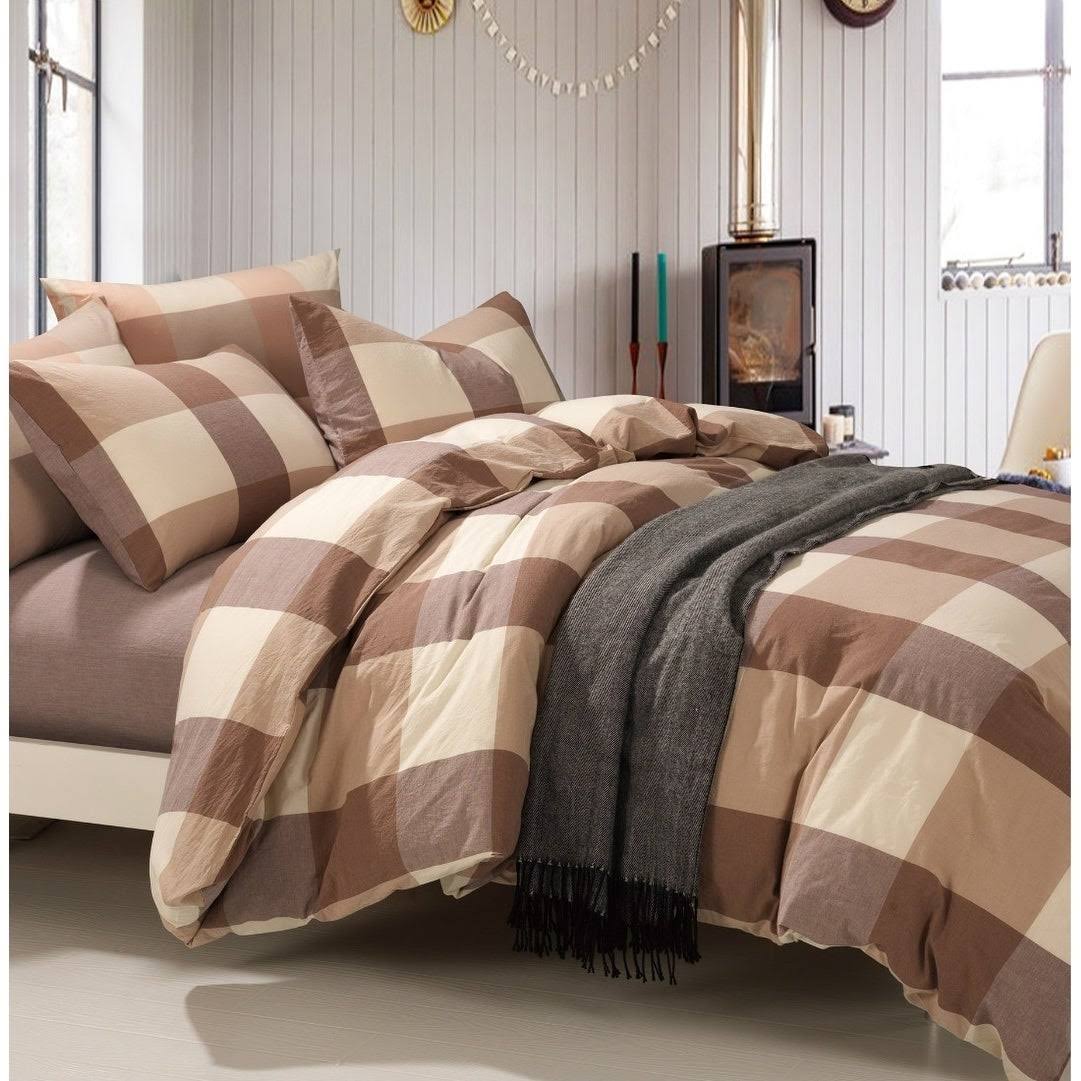 Copper Grove Gyumri Cotton Plaid Windowpane Check 3-Piece Duvet Cover Set Sapphire Queen (92x22 x 90x22), Queen