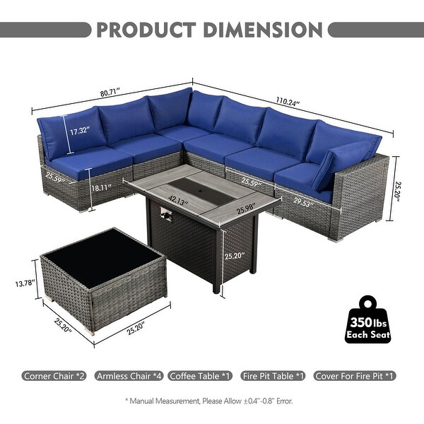 HOOOWOOO 8piece Patio Furniture Set Wicker Sectional Sofa with Fire Pit Table