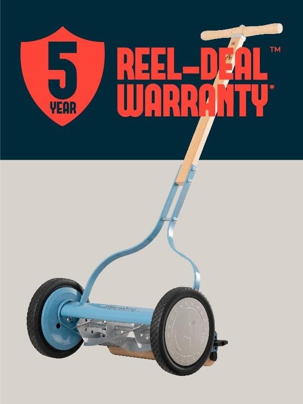 14-Inch 5-Blade Push Reel Lawn Mower with Grass Catcher, Mint