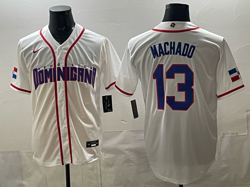 Men's Dominican Republic Baseball Manny Machado #13 White 2026 World Baseball Classic Stadium Jersey