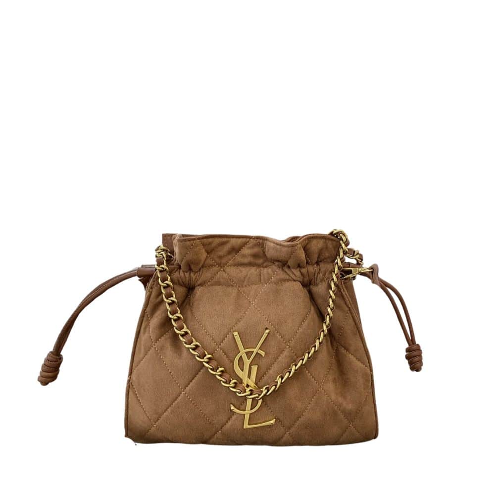 Saint Laurent Bucket Bag Quilted Suede Brown 29Cm