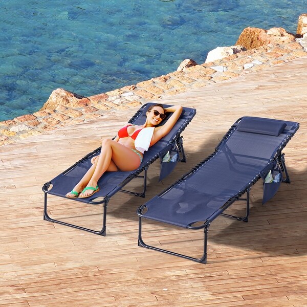 Homall Foldable with Facehole,Lounge Coffee Chair 12 Inch High 5Position Adjustable Patio Lounge Chair Beach Pool Coffee Chair