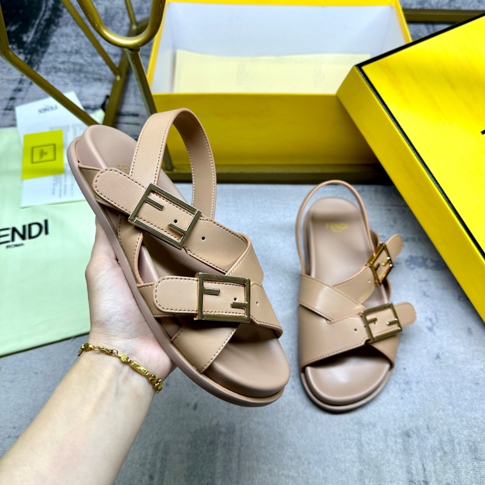 Fendi Feel Leather Slides Beige 8X8647Na7F0Qb8