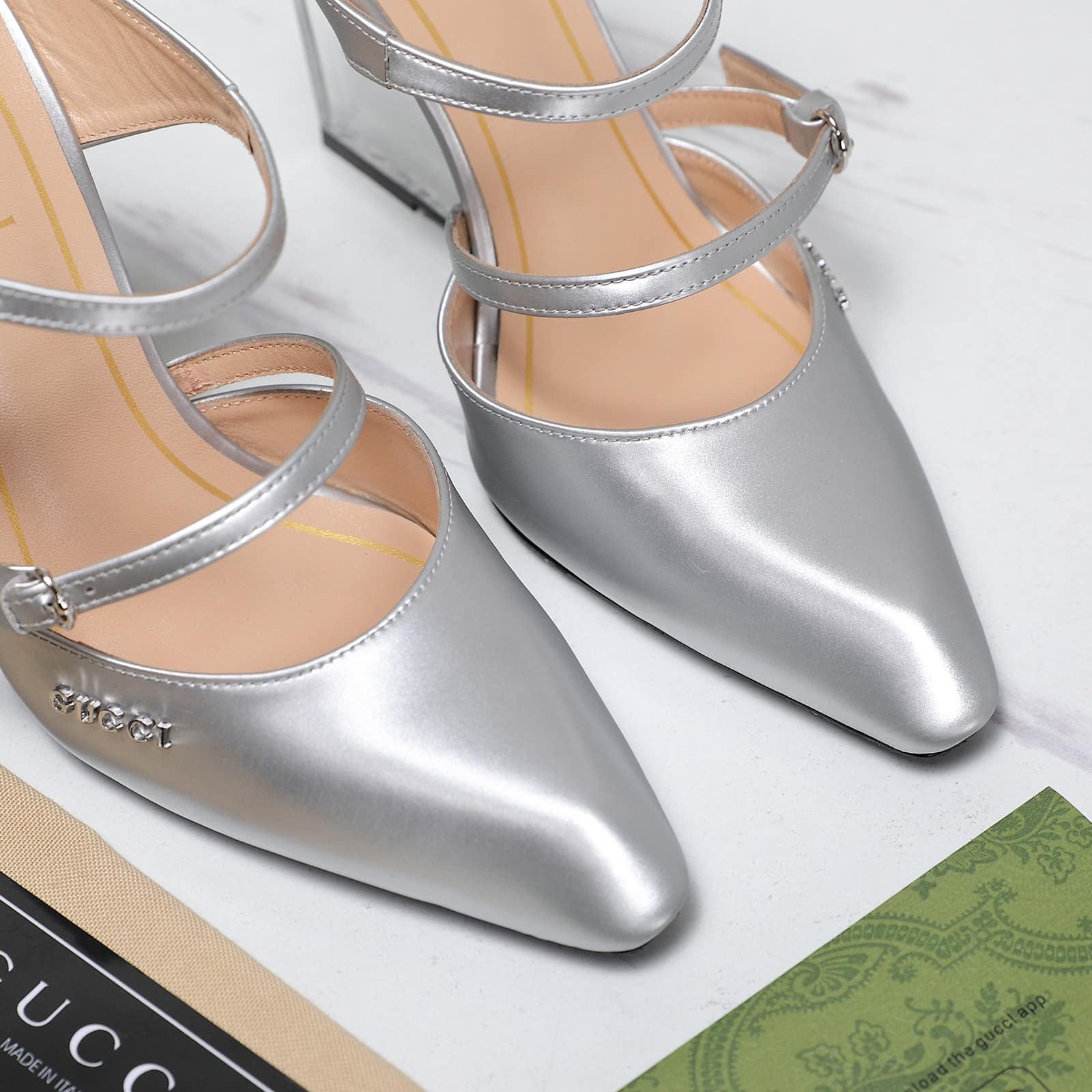 Gucci Women’S Wedge Mule Silver