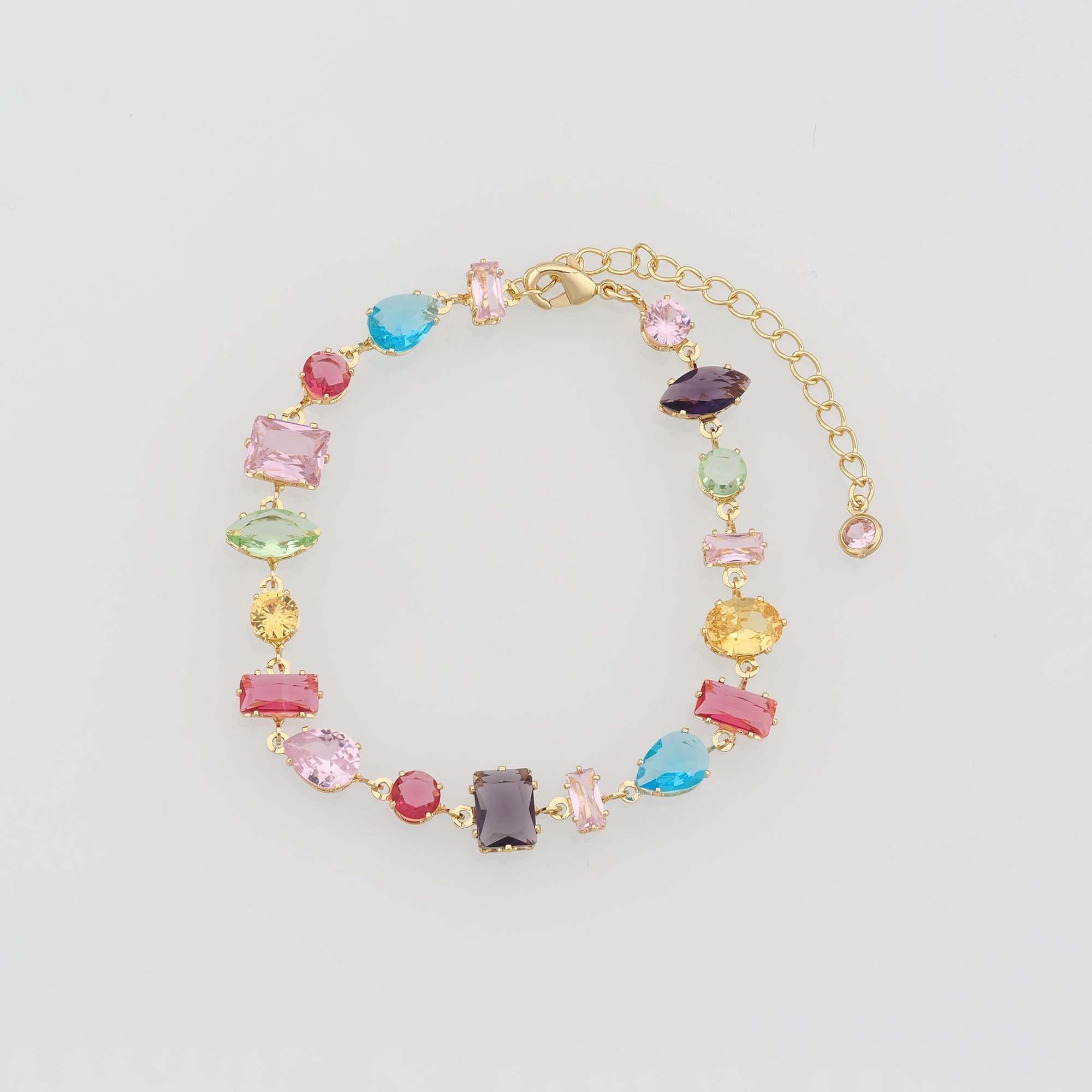 18K Gold Filled Geometric Bracelet,Multicolor Zircon Bracelet,Colorful Bracelet,Adjustable Bracelet,Gift For Her