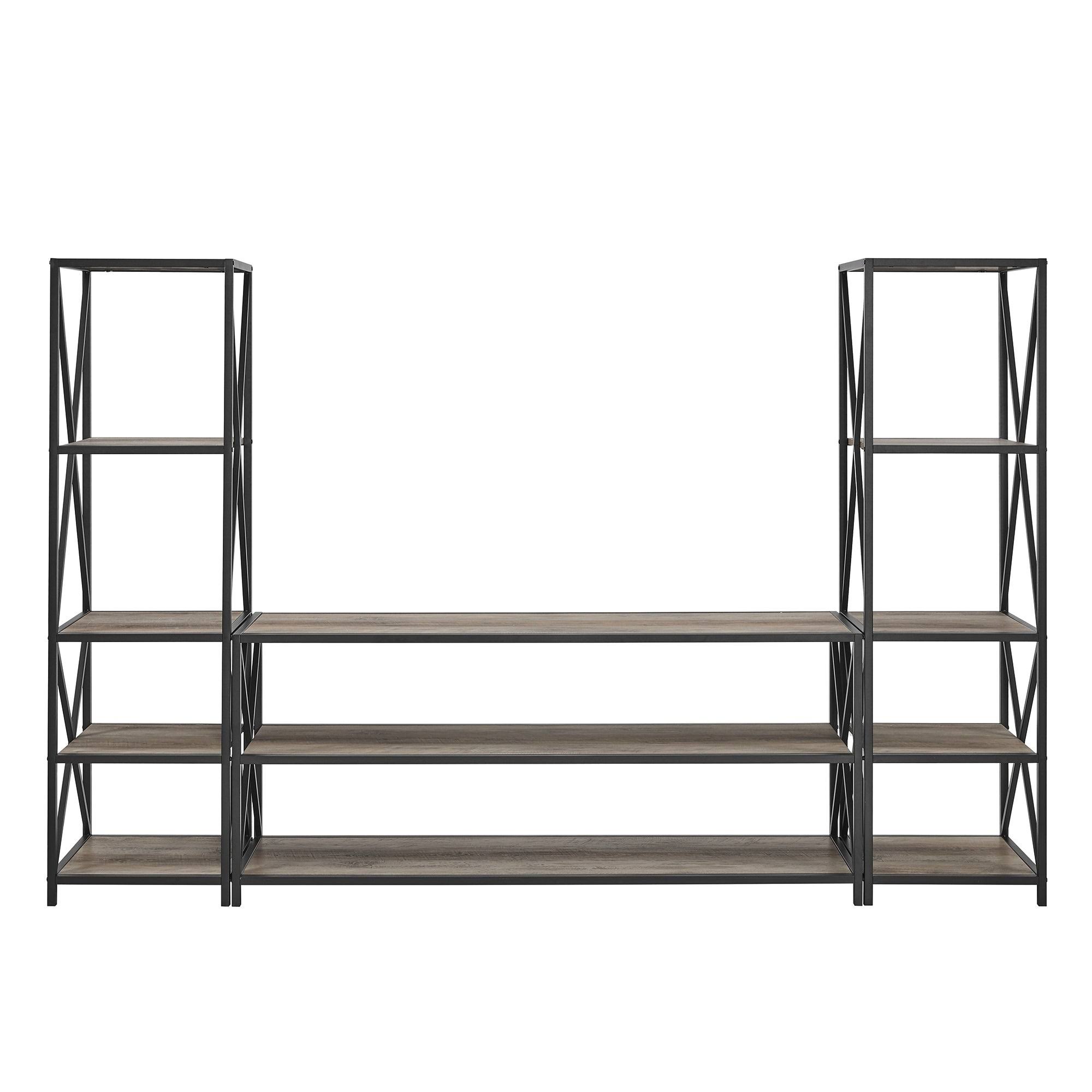 Carbon Loft Hattie 3-Piece X-Frame Entertainment Wall - Slate Grey / Black Metal
