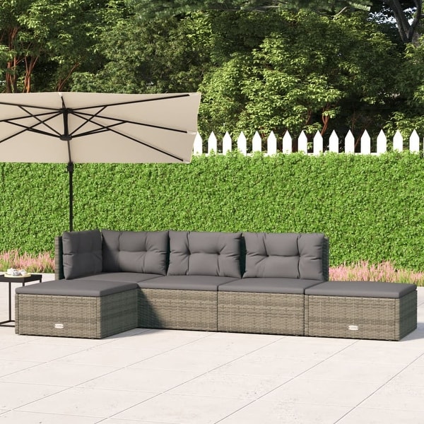 vidaXL 5 Piece Patio Lounge Set with Cushions Gray Poly Rattan