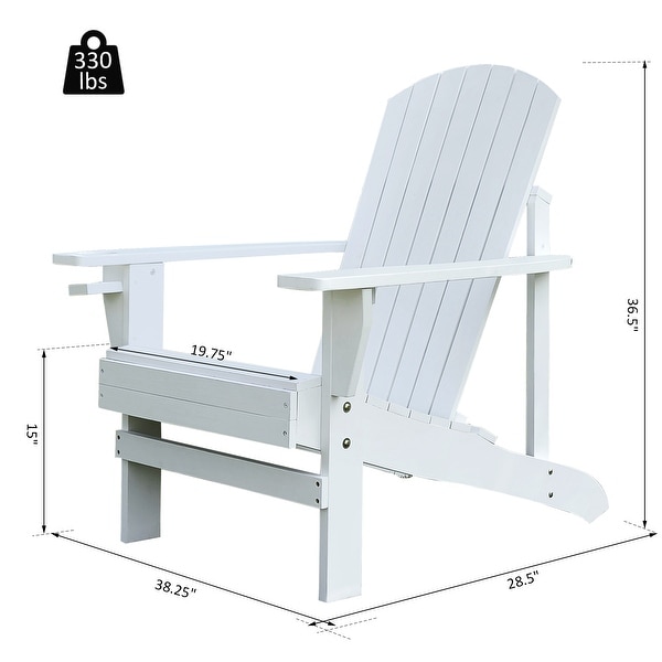 Outsunny Ergonomic White Wood Adirondack Lounge Chair with Cup Holder
