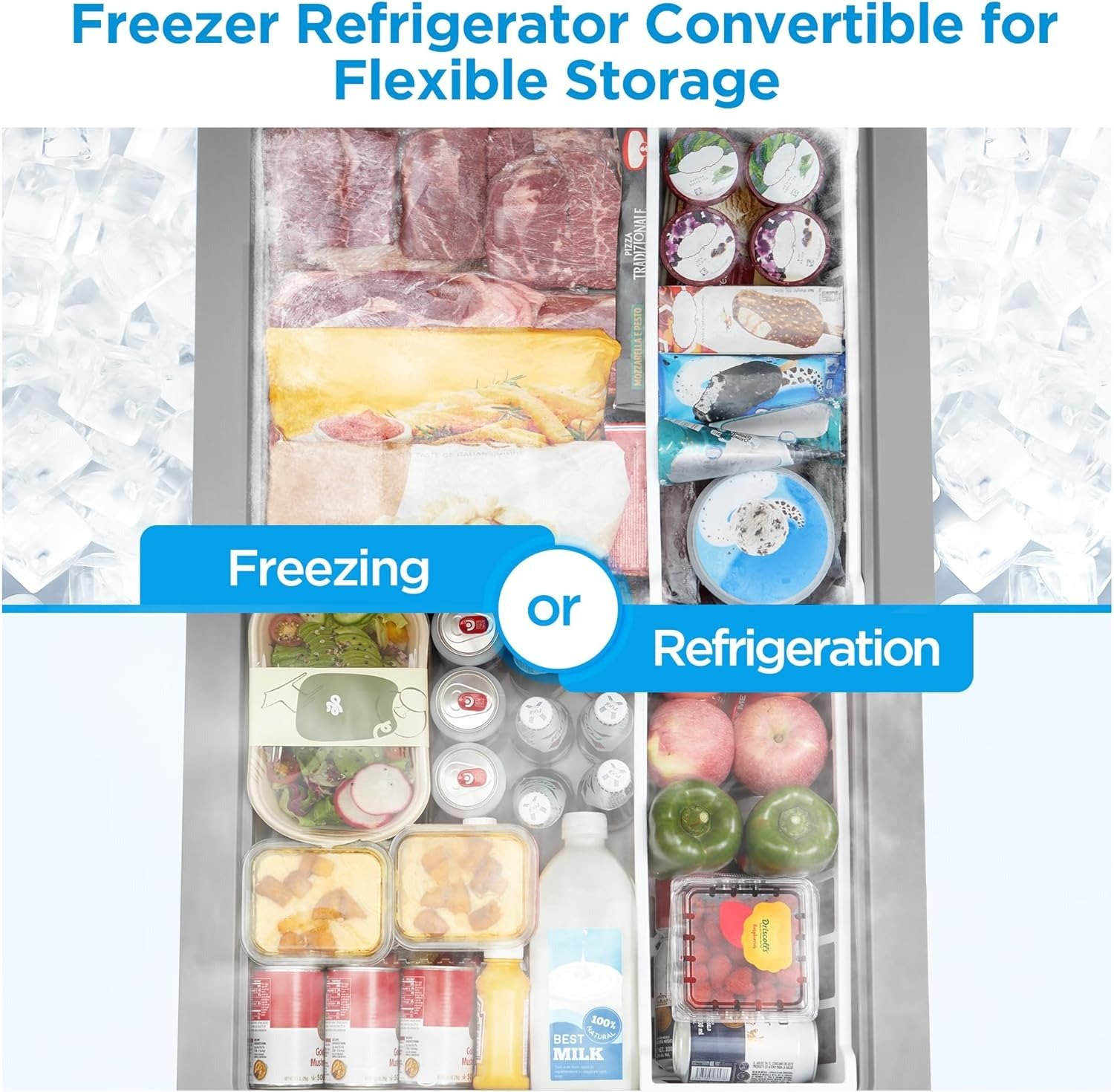 Chest Freezer, 5.1 Cubic Feet Freezer With Removable Basket, Interior LED Light, Adjustable Temperature, For Kitchen Apartment Office, White