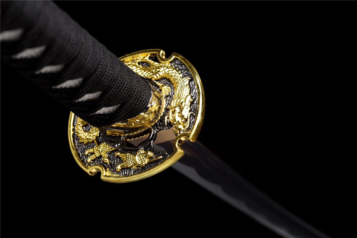 Handmade Katana High Carbon Gold Blade Dragon Tsuba Black Saya Full Tang