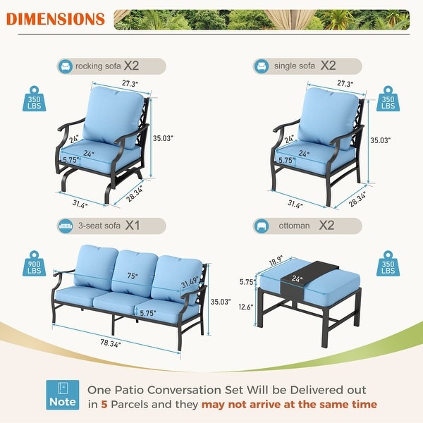 MAISON ARTS 6/7Piece Patio Conversation Sets,Sofa Set with 2/4 x Single Chairs,1 x 3seater Sofa and Coffee Table/Ottomans