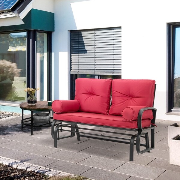 Outsunny 2Person Outdoor Glider Bench,Patio Double Rocking Swing Loveseat with Steel Frame and Cushions