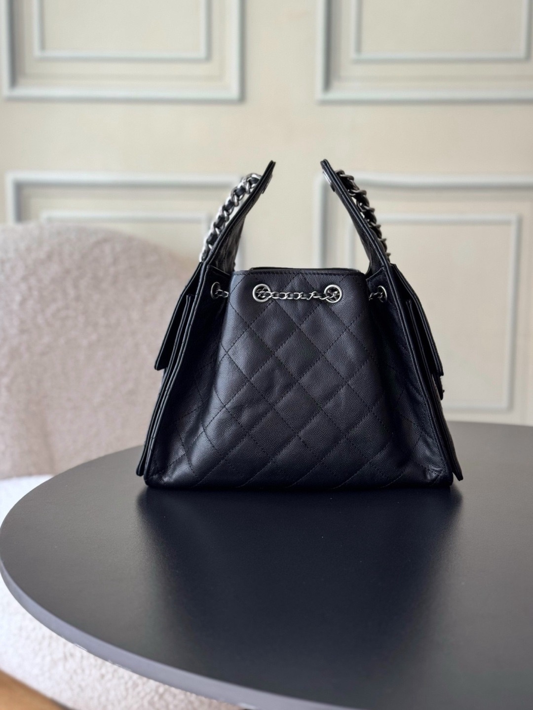 Chanel 25bag 25C Caviar leather black & silver small