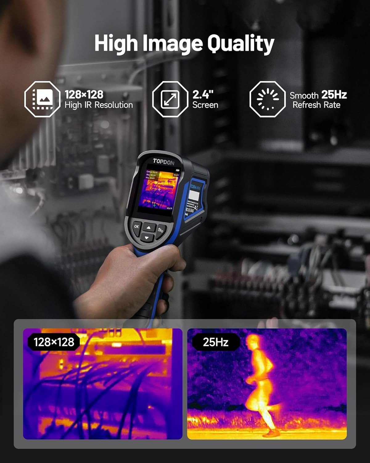 Mini Thermal Imaging Camera, 240 x 240 TISR Resolution, 15-Hour Battery Life, 128 x 128 IR Resolution, 25Hz Handheld Infrared Camera with High/Low Temp Alerts, Auto Shutdown- Blue