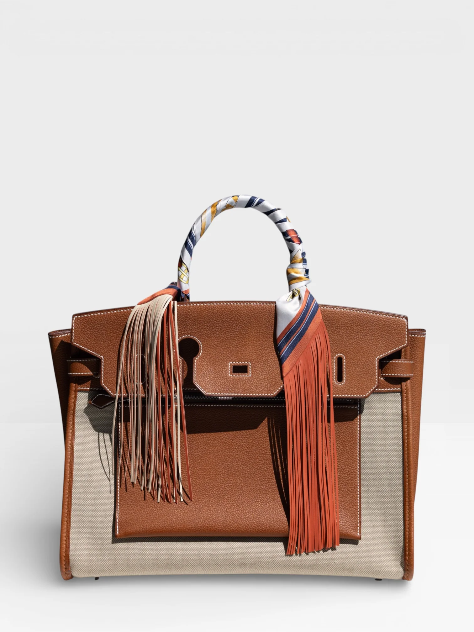 Hermès Birkin 35 À L'Envers Ficelle/Ecru Toile H & Fauve Barenia Faubourg Palladium Hardware