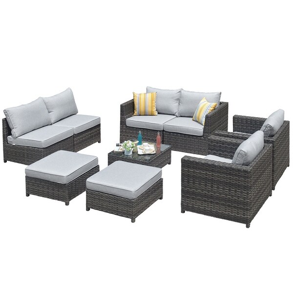 OVIOS Patio Furniture Deep Seat Wicker 9piece Set
