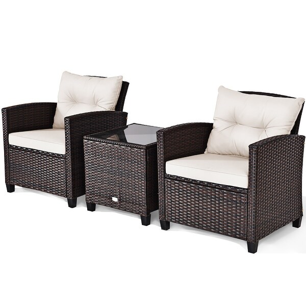 Costway 3PCS Patio Rattan Furniture Set Cushioned Conversation Set