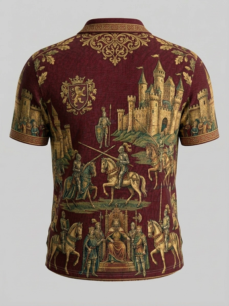 Moisture Wicking Golf Polo 3D Medieval Knight Castle Button Short Sleeve Golf Polo Shirt