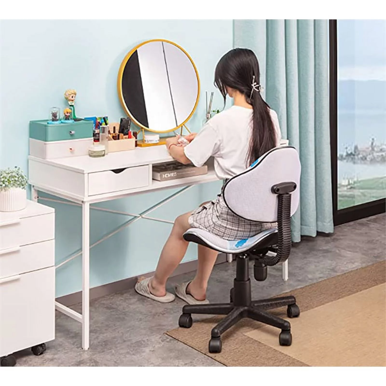 JJS Low Back Metal Computer Executive Chair with Large Base and Pads in White