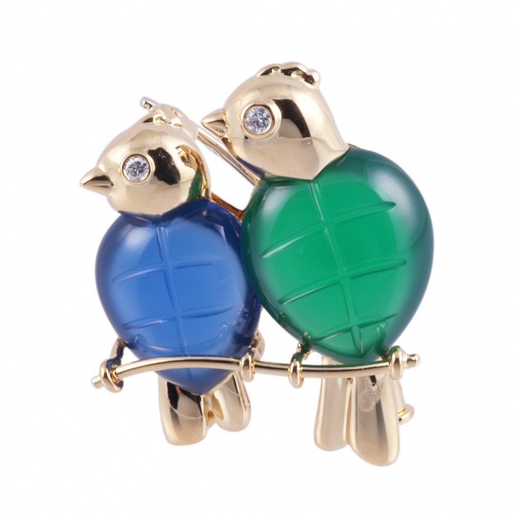 Cartier Chalcedony Bird Motif (inseparable) K18YG Yellow Gold Brooch