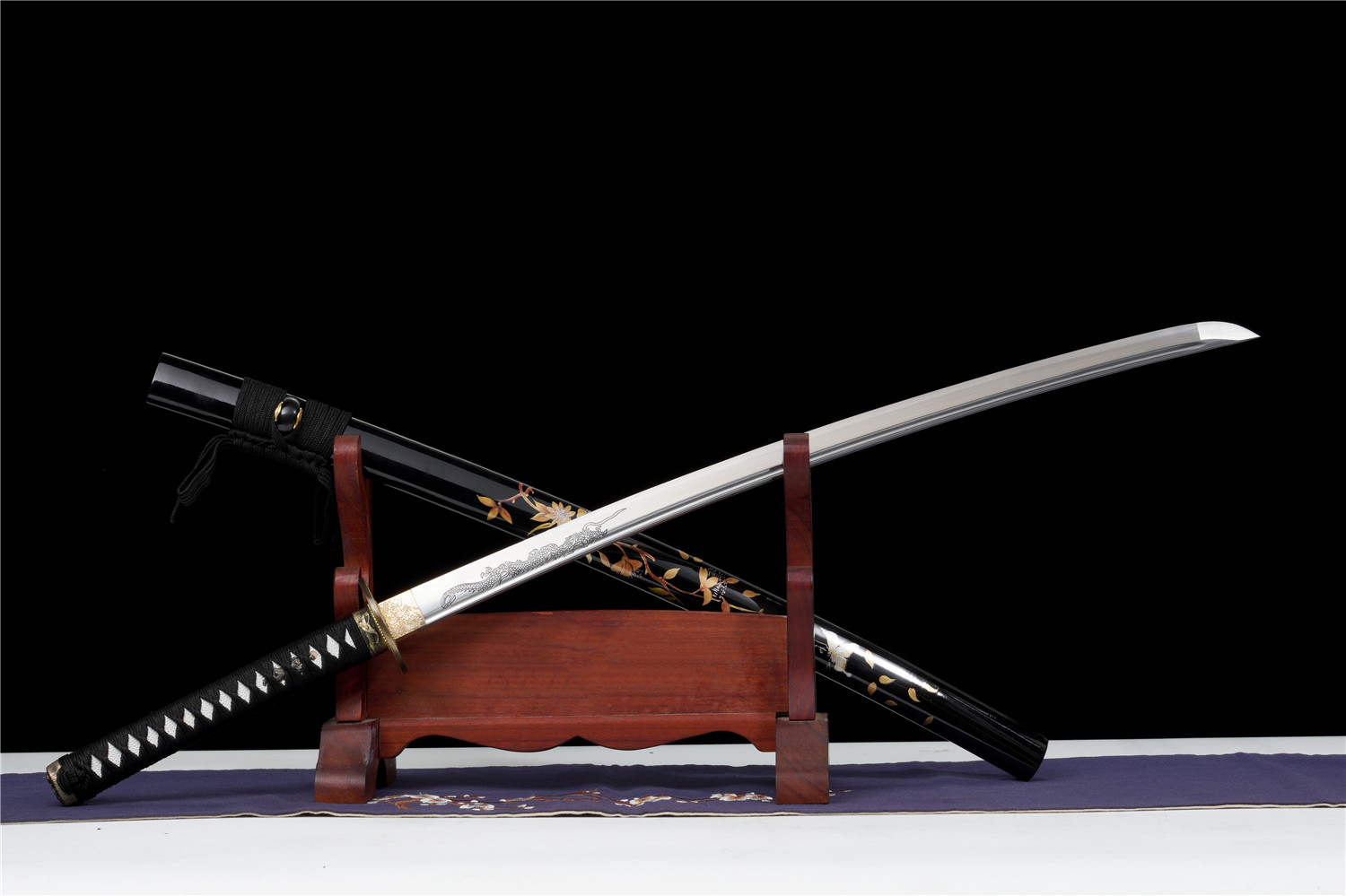 Handmade Katana High Carbon Steel Engraved Dragon Tsuba Full Tang