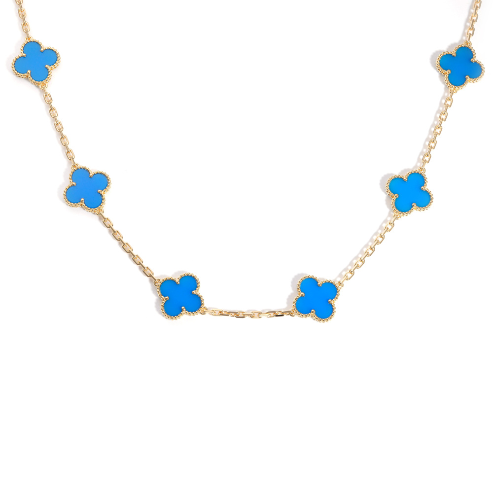Van Cleef & Arpels Vintage Alhambra 10 Motifs Necklace 18K Yellow Gold Agate VCARP34800