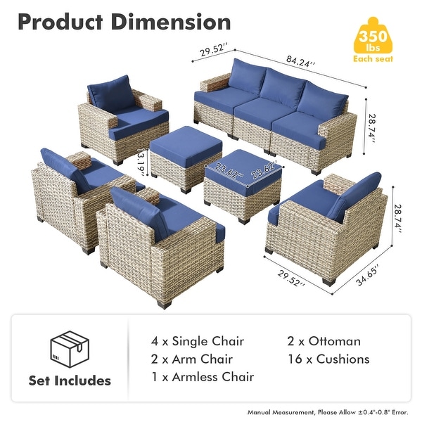 OVIOS 9 Pieces T shaped Seat Wide Armrest Set With Ottoman