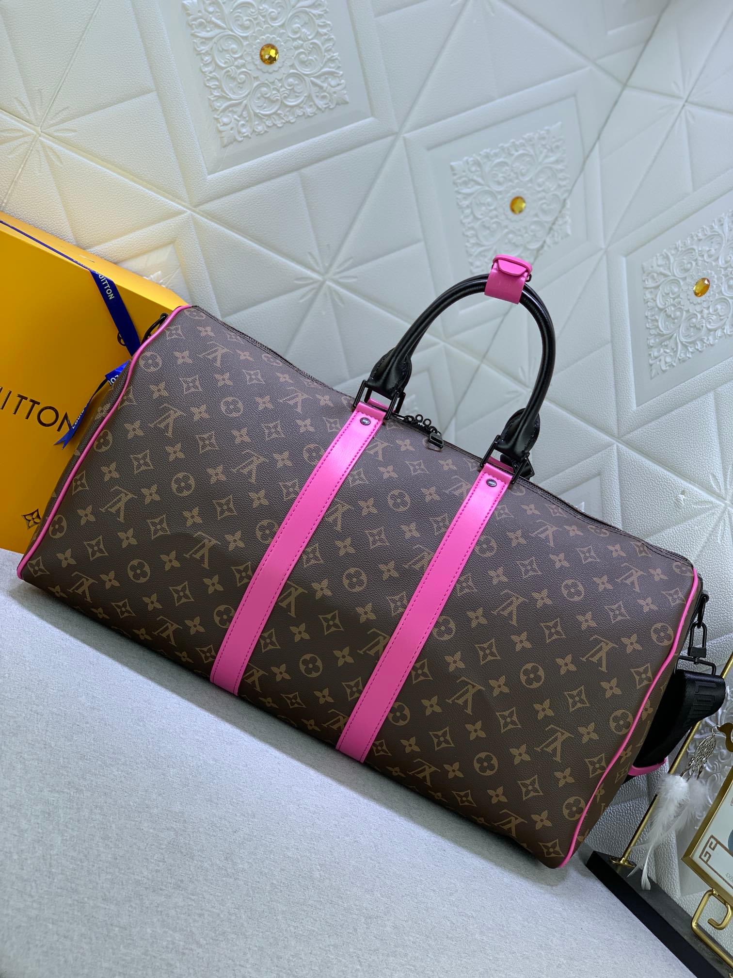 Louis Vuitton Keepall Bandoulire 50 Brown And Pink Macassar Canvas M45866