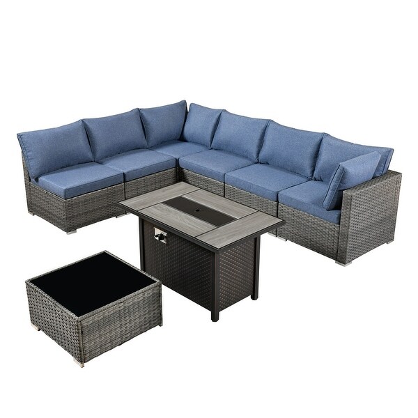 HOOOWOOO 8piece Patio Furniture Set Wicker Sectional Sofa with Fire Pit Table